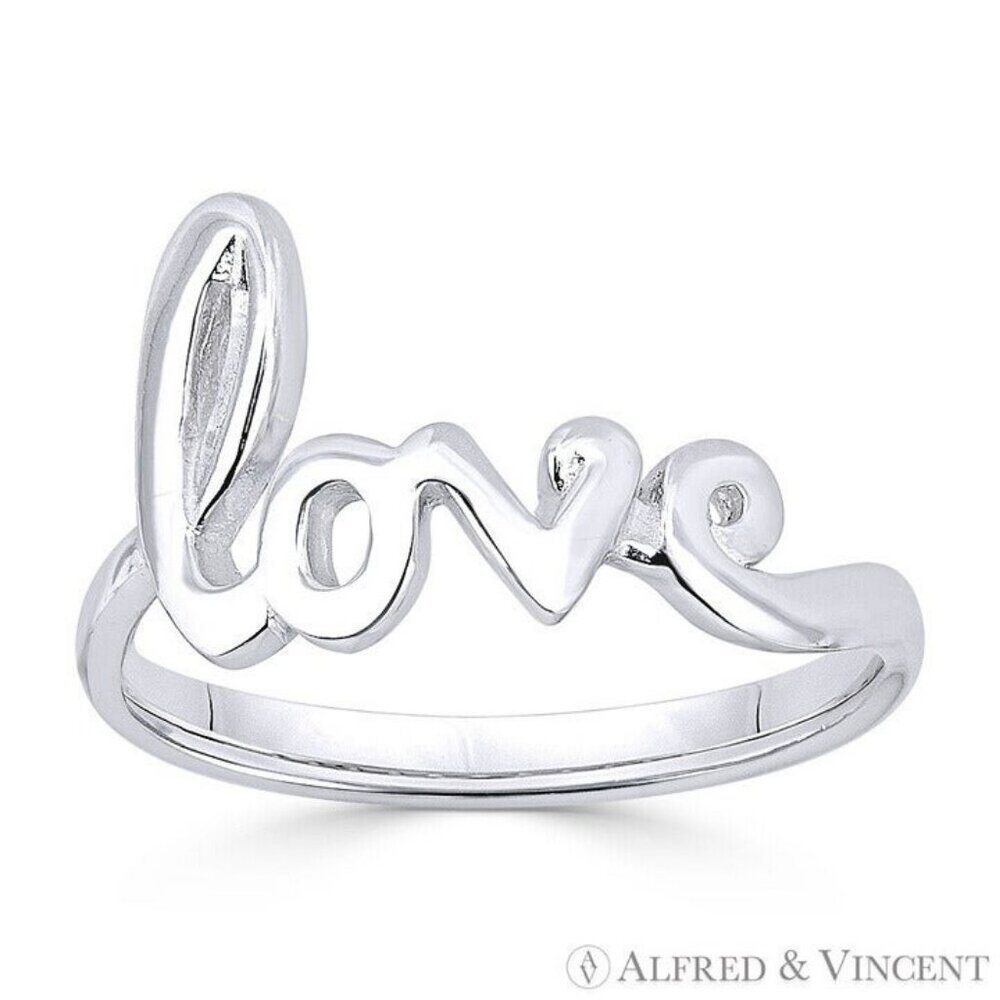 "Love" Word Cursive Script Right-Hand Ring in .925 Sterling Silver - Size 6